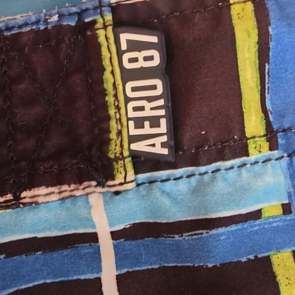 Lot of 2 Aeropostale Board Shorts Mens 32 Blue Plaid Graphic Swim Trunks Y2K